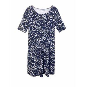 Boden Womens Short Sleeve Navy White Floral A-Line Pleated Dress Size 10R Cotton